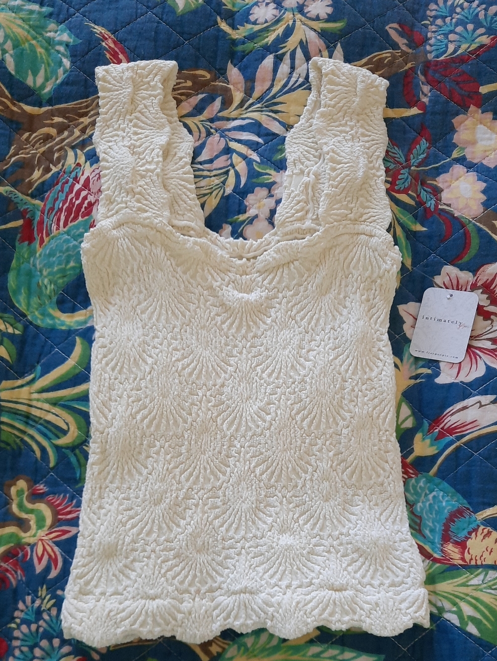 Free People Cream Textured Smocked Camisole Top